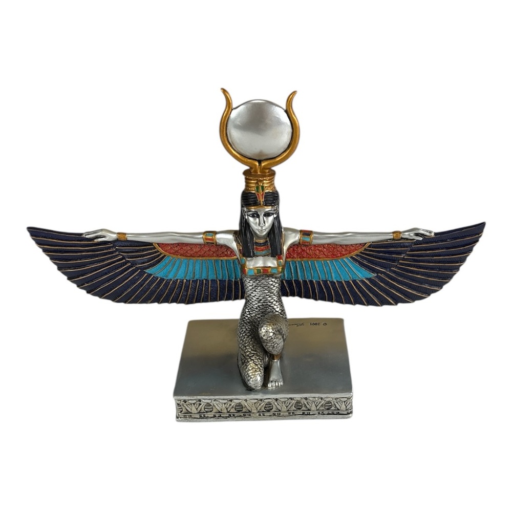 Egyptian Goddess of Magic Kneeling Isis With Open Wings Statue 12.75 inches